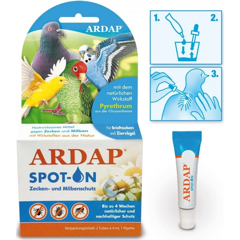 Ardap Spot-On Protège Contre Les Poux Chez Les Oiseaux 2 X 4ml - Quiko 2 Ardap Spot-On Protège Contre Les Poux Chez Les Oiseaux 2 X 4ml - Quiko – Image 2